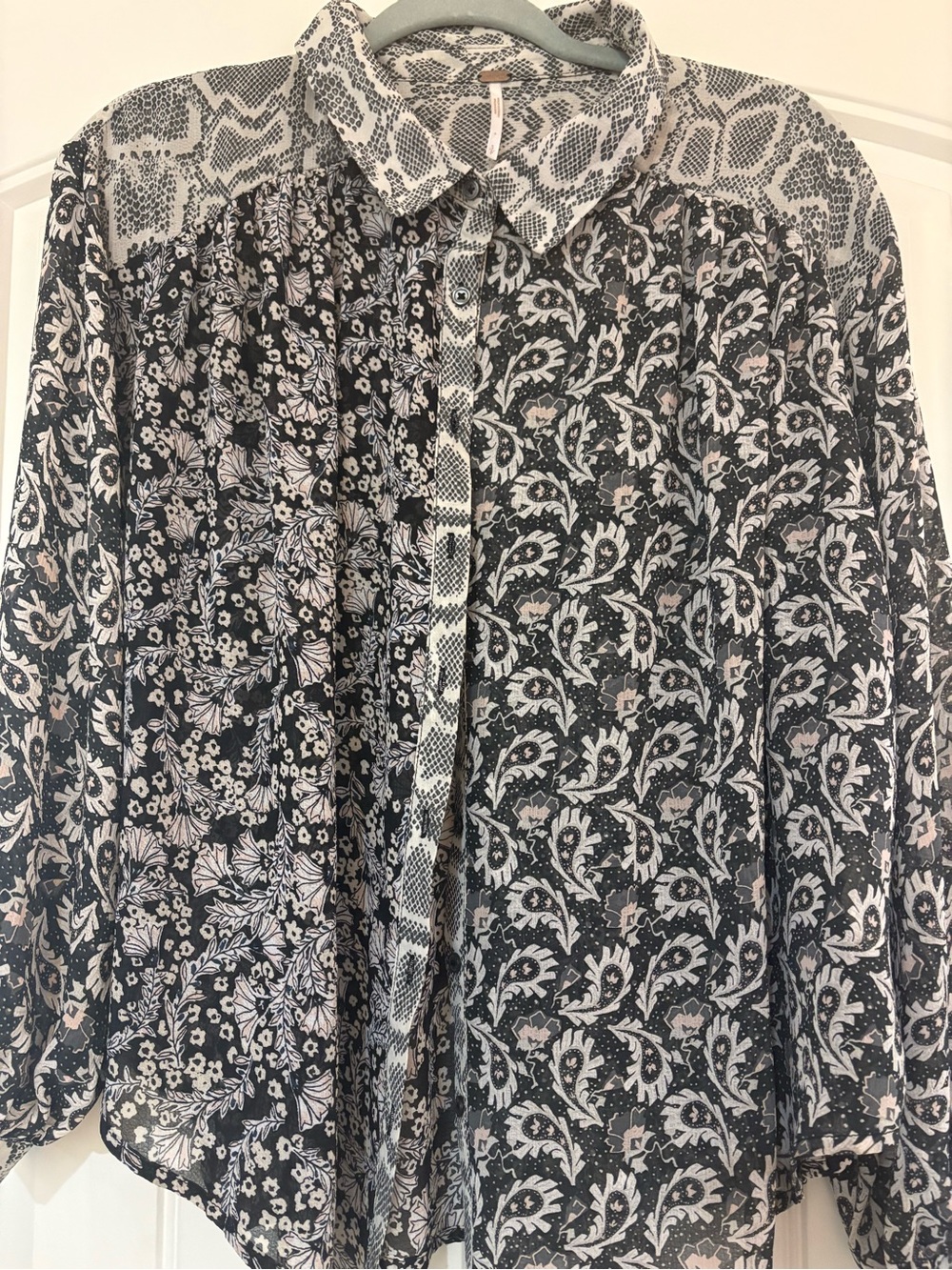 Free People Black and White Paisley Button-Down Shirt - Picture 3 of 3